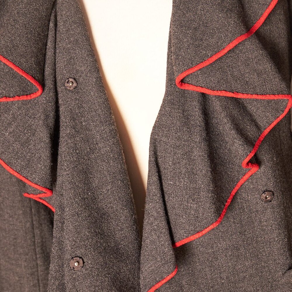 Ralph Lauren Womens Gray Red Trim Ruffle Blazer Jacket Wool